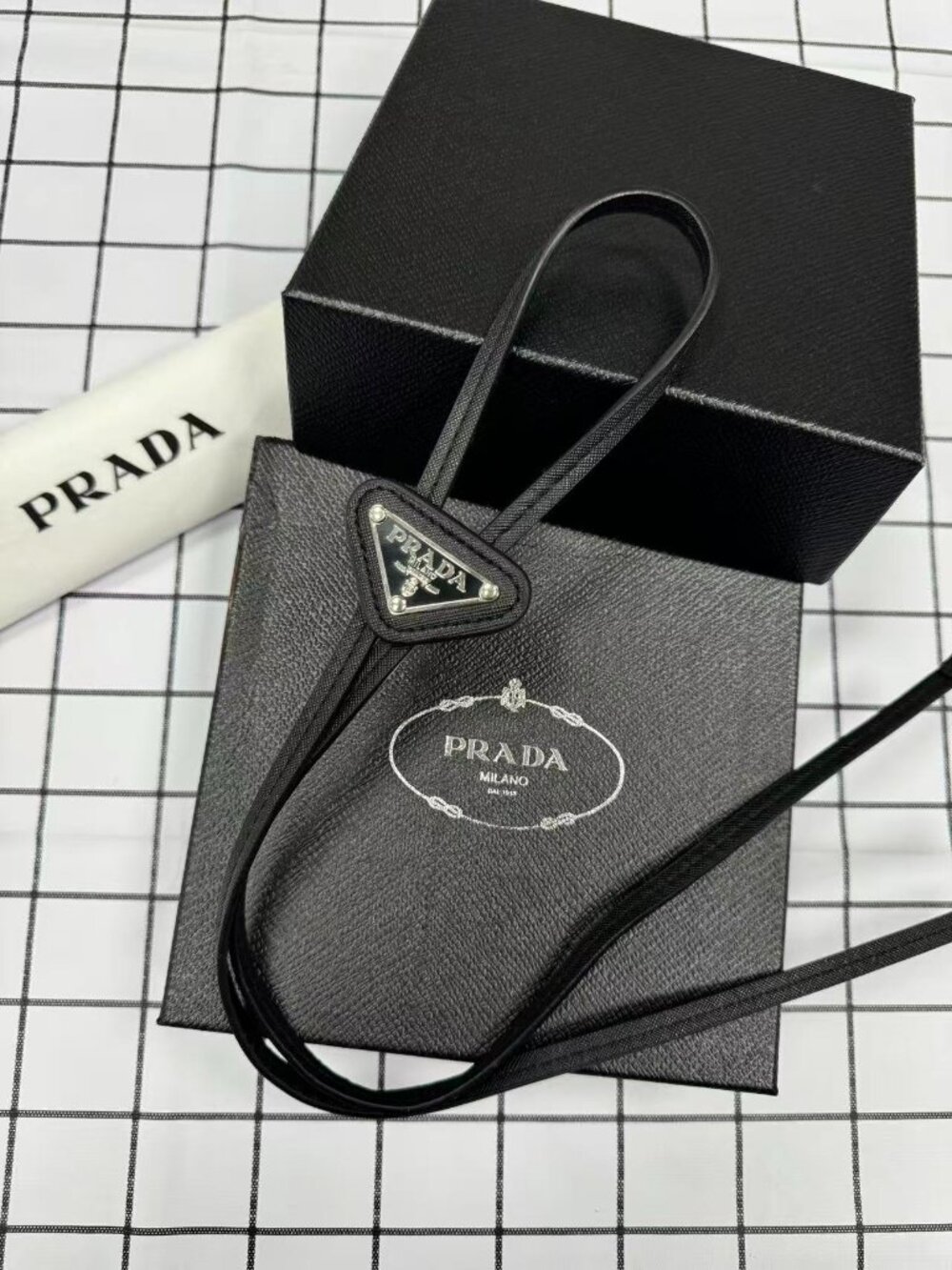 Prada Black Bolo Tie💞🥰 Saffiano Leather - Gift Box Included (Unisex) - Picture 5 of 7